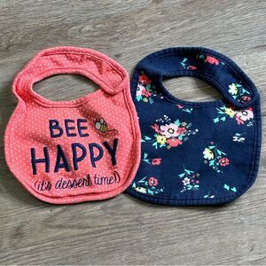 Carter’s Baby Girl Waterproof Bibs 4-Pack Pink Navy Blue Floral "Bee Happy" EUC
